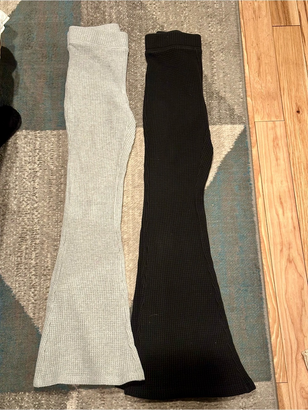 Aerie Waffle-Knit Flair Lounge Pants in Black and Light Gray